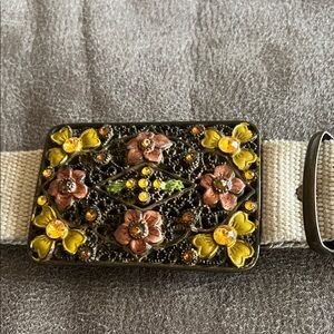 Beige Belt with Beaded Buckle
